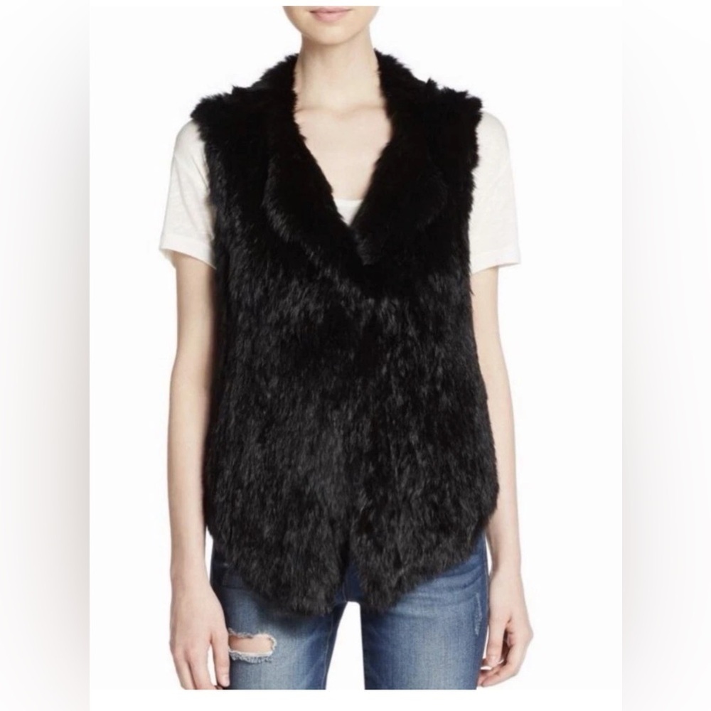 Joie Ando I Rabbit Fur Vest Open Front Drape Women’s Size S Rich Chocolate Brown